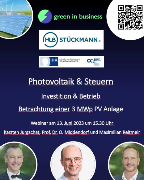 Webinar Steuern bei Betrieb einer PV Anlage | 13. Juni 2023 - 15:30 Uhr